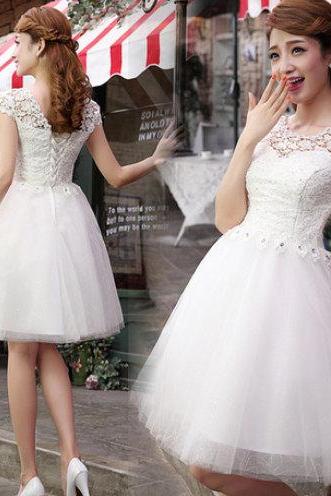 White Lace Tulle Homecoming Dresses, Sweet 16 Party Dresses, White Graduation Dresses