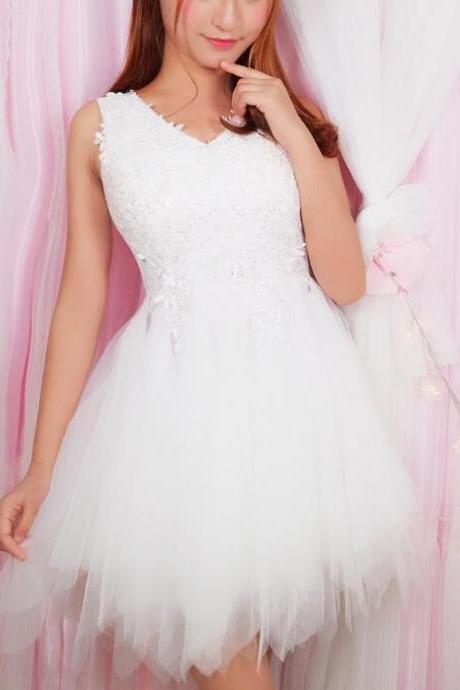 Lovely White Tulle and Lace Short Women Dress in Stock, Cute Women Dresses, Graduation Dresses, Party Dresses