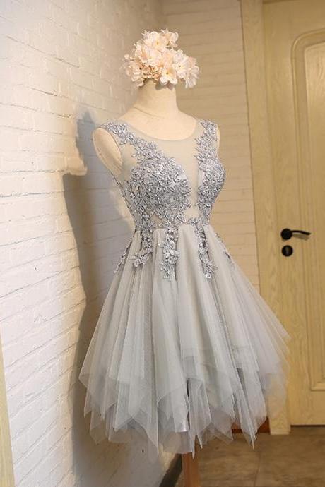 Grey Tulle Short High Low Party Dresses, Formal Dresses, Homecoming Dresses