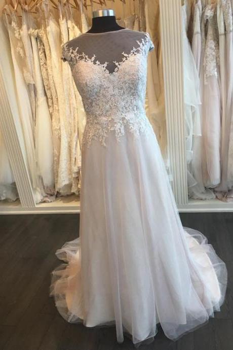 Ivory Tulle Simple Wedding Dresses, Prom Dress With Lace Applique, Formal Dresses