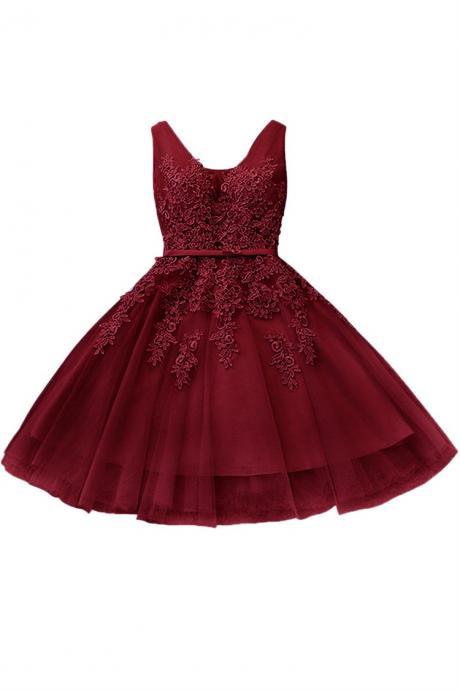 Wine Red Short Tulle Prom Dresses, Homecoming Dresses 2018, Burgundy Sweet 16 Dresses