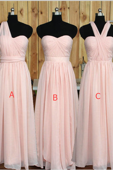 Simple Pink Long Bridesmaid Dresses, Chiffon A-line Wedding Party Dresses, Prom Dresses 2018
