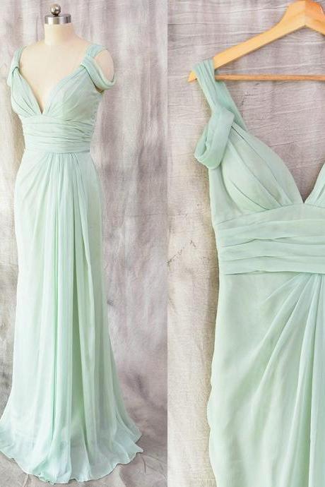 Elegant Mint Long Chiffon Bridesmaid Dresses, Simple Bridesmaid Dresses, Party Gowns