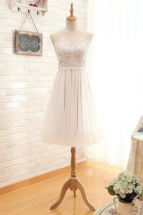 Cute Ivory Lace And Chiffon Vintage Short Bridesmaid Dress, Lovely Party Dresses, Wedding Party Dresses
