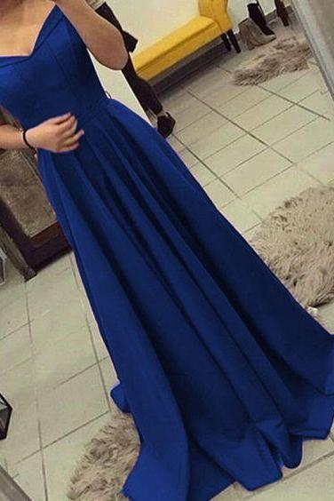 Royal Blue A-line Prom Dresses, Party Gowns, Off Shoulder Prom Dresses 2018