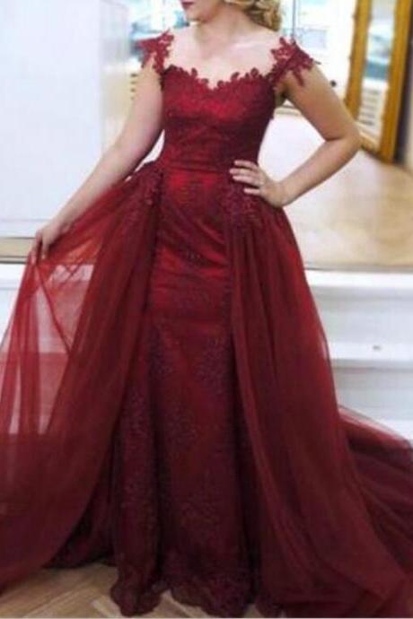 Wine Red Mermaid Party Dress With Applique, Prom Dresses 2018, Women Formal Dresses