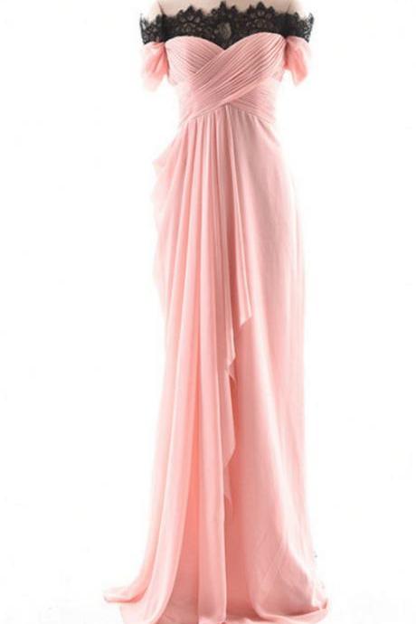 Off-the-shoulder Ruched Chiffon A-line Long Evening Dress, Prom Dress, Bridesmaid Dress Featuring Lace-up Back