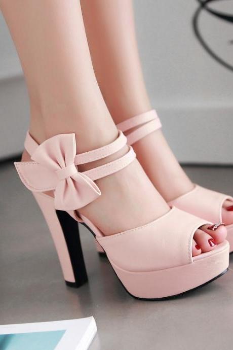 Pink Cute High Heels with Bow, Love Teen Girls Shoes, Party Shoes, Women Shoes