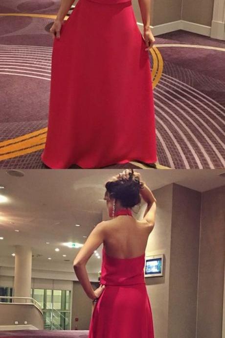 Simple Red Chiffon Wedding Party Dresses, Backless Evening Gown, Formal Dress 2018
