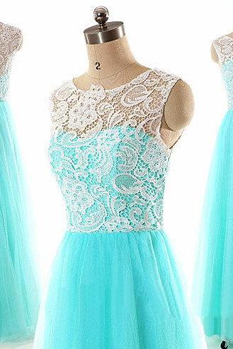 Blue Tulle And Lace A-line Simple Party Dresses, Formal Dresses, Evening Gowns 2018