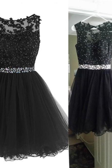 Black Short Tulle Homecoming Dresses, Little Black Party Dress, Short Prom Dress
