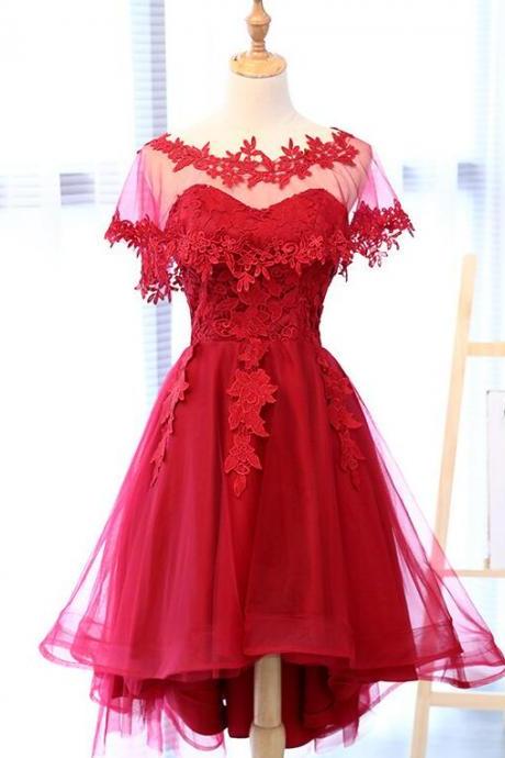 Red Short Sweetheart Tulle Formal Dresses, Red Bridesmaid Dresses 2018, Formal Dresses