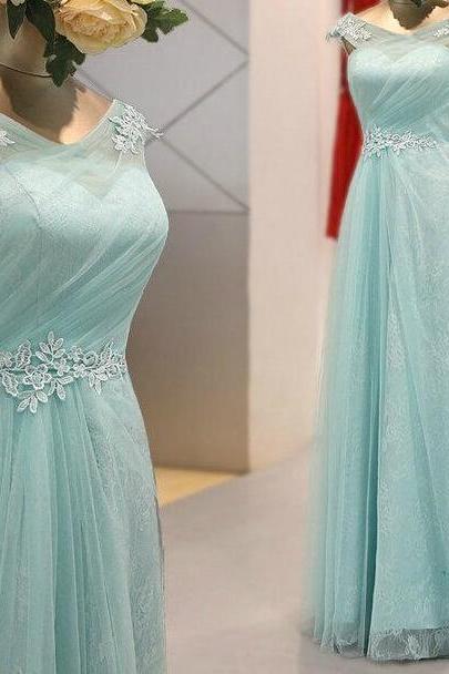 Light Blue Tulle And Lace Wedding Party Dress 2018, Blue Prom Gowns, A-line Party Dress