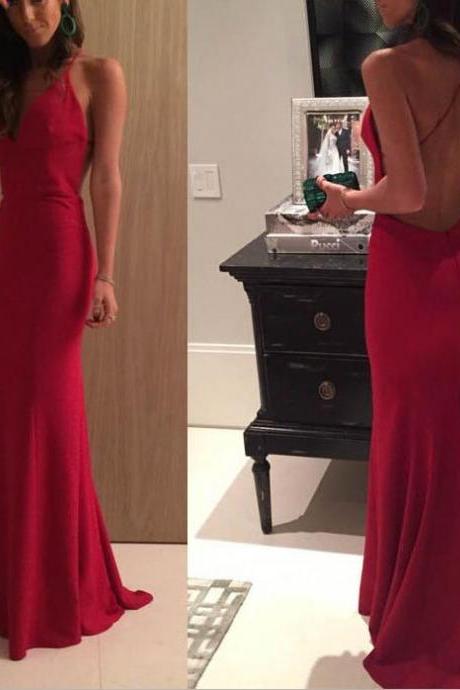 Straps Red Formal Dress, Sexy Open Back Mermaid Prom Dresses, Sleeveless Evening Party Dress