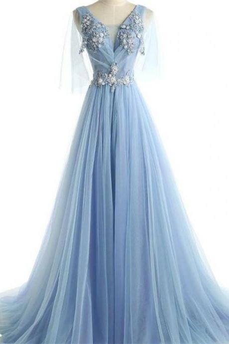 Light Blue Modest Prom Dress 2018 Formal Dresses, Blue Party Gowns, Formal Dress 2018