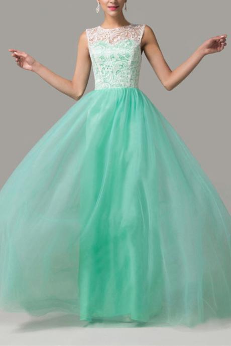 Mint Green Long Formal Gowns, Tulle And Lace Pretty Prom Dresses, Prom Dress 2018