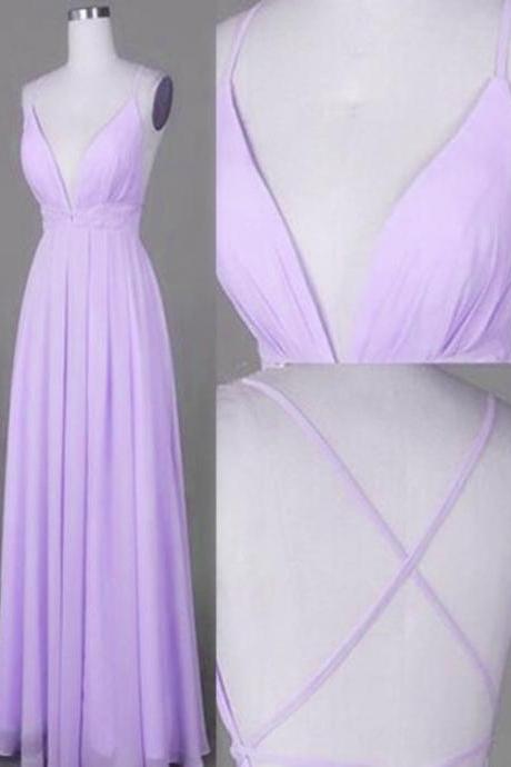 Chiffon Prom Dress 2018, Lavender V--neckline Cross Back Party Dresses, Prom Gowns 2018