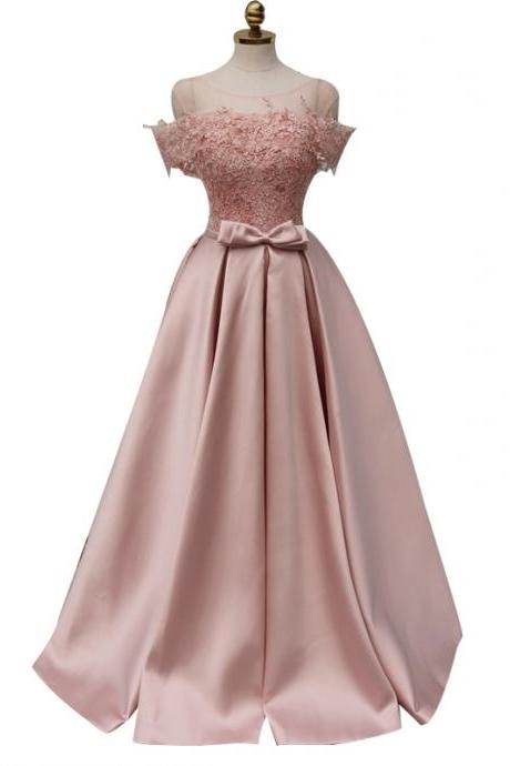Pink Satin Off Shoulder Prom Dresses, Satin Party Prom Dresses, Long Formal Dress