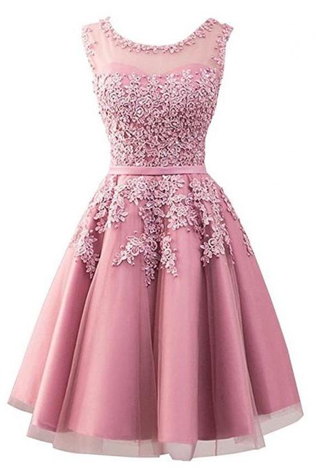 Pink Short Homecoming Dresses, Tulle Short Bridesmaid Dresses, Lovely Formal Dresses