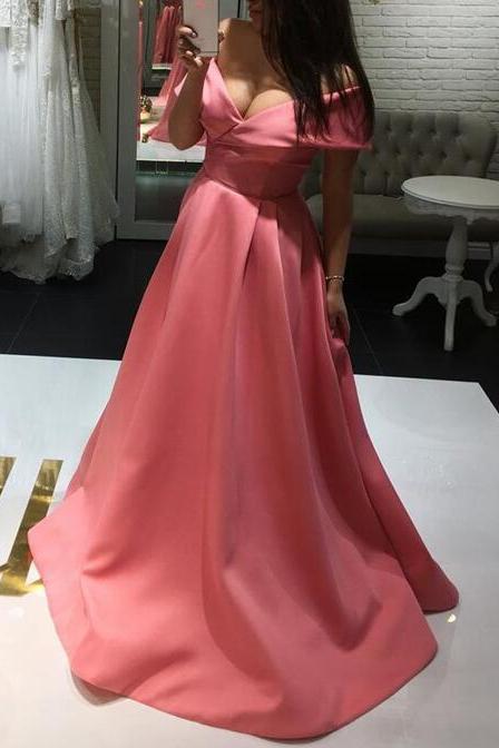 Pink Off Shoulder Sexy Gowns, Long Formal Dress 2018, Prom Dress 2018