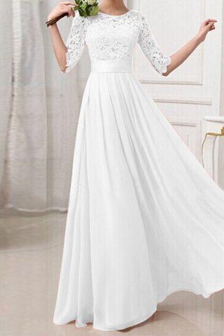 Beautiful White Short Sleeves Lace And Chiffon Party Dress, Beautiful White Party Dress, Formal Dresses