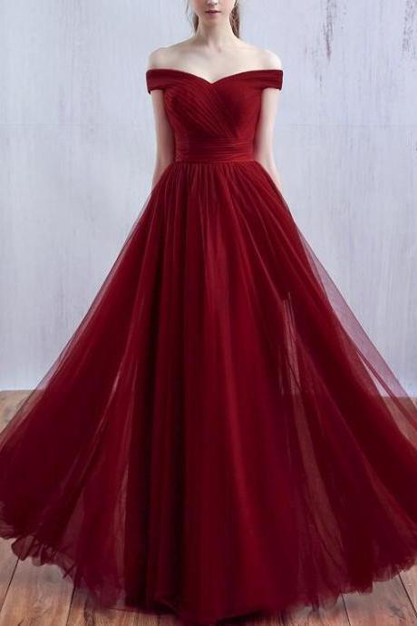 Wine Red Long Prom Dress 2018, Off Shoulder Junior Prom Dress, Party Dresses