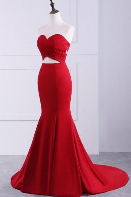 Red Satin Prom Dress, Lovely Formal Gowns, Red Sexy Style Junior Prom Dress