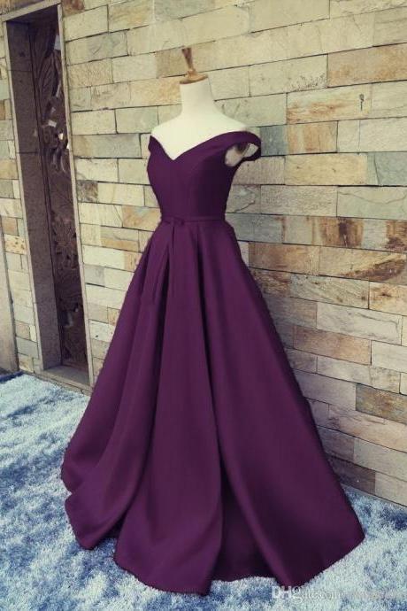 Dark Purple Satin Long Prom Dress, Prom Dress 2018, Formal Dresses 2018