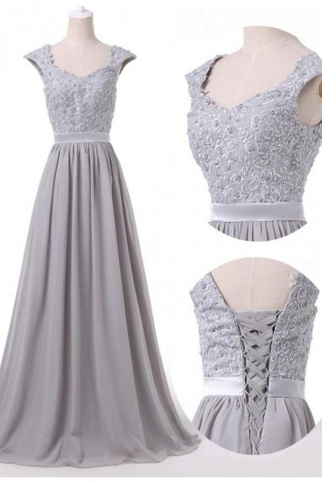 Simple Grey Chiffon Prom Dress, Party Dresses, Formal Gowns, Prom Dresses 2018