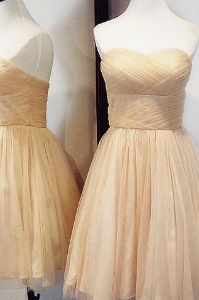 Champagne Tulle Short Homecoming Dresses, Tulle Party Dresses, Short Prom Dress 2018