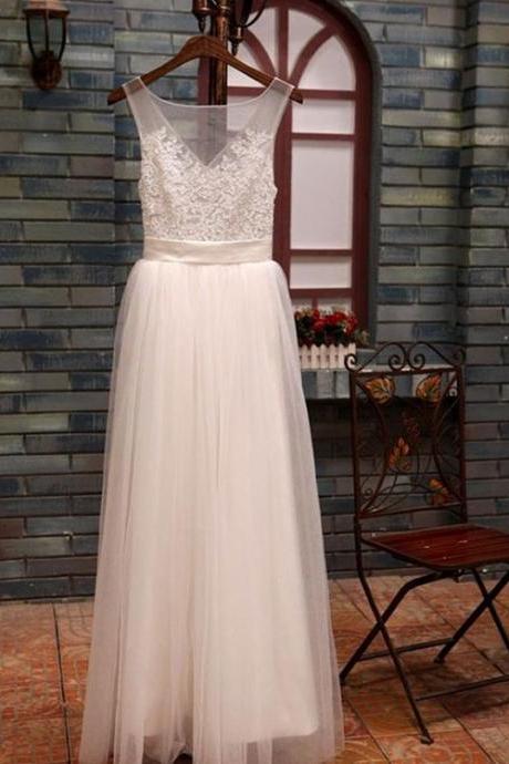 White Simple Junior Prom Dresses, Party Dresses, Long Tulle Wedding Party Dresses