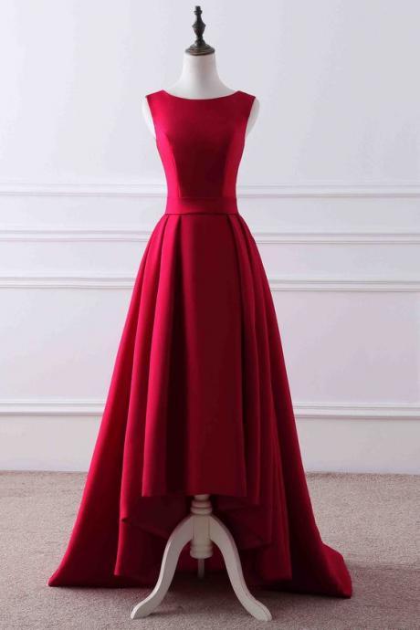 Red High Low Satin Simple Fashionable Formal Dress, Red Evening Party Dress, Formal Dresses