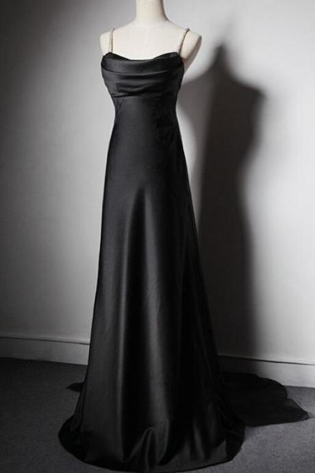 Sexy Black Evening Gowns, Straps Formal Dress, Women Formal Gowns