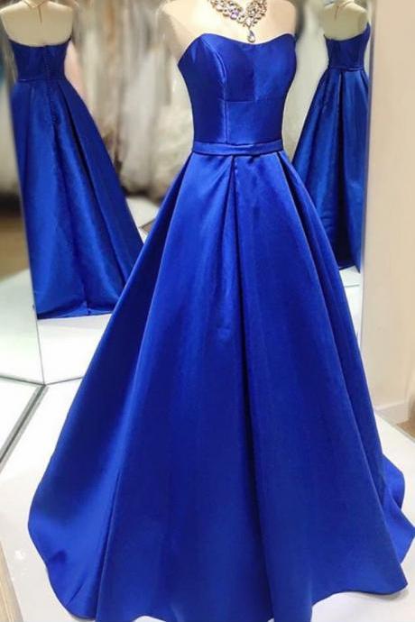 Royal Blue Pretty Prom Dress 2018, Satin Sweetheart Formal Dress, Long Formal Dress