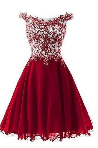 Wine Red Short Chiffon and Applique Lovely Party Dress, Formal Dress 2018, Homecoming Dresses