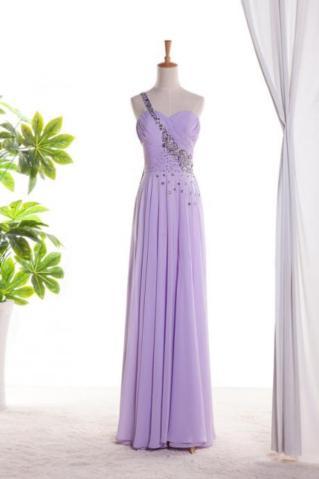 Lavender Chiffon One Shoulder Prom Dress 2018, Prom Dress For , Elegant Prom Dress