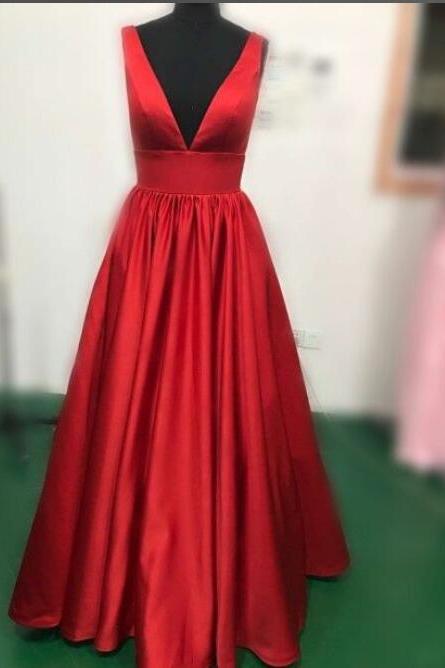 Red Satin Prom Dress 2018, Charming Red Long Formal Gowns, Red Junior Prom Dress