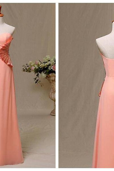 Beautiful Light Coral One Shoulder Chiffon Floor Length Wedding Party Dress, Formal Dress 2018