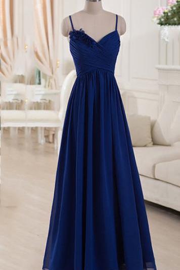 Simple Pretty Blue Straps Wedding Party Dress, Blue Prom Dress, Chiffon Party Dress