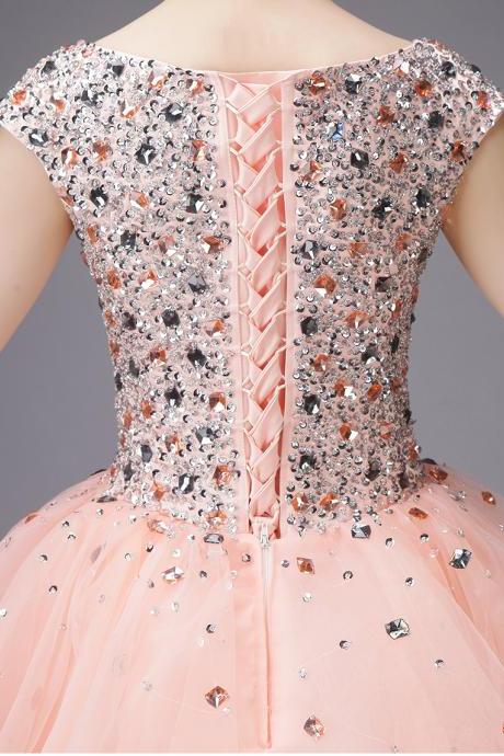 Lovely Tulle Short Sparkle Beaded Short Party Dress, Teen Formal Dresses, Pink Party Dreses