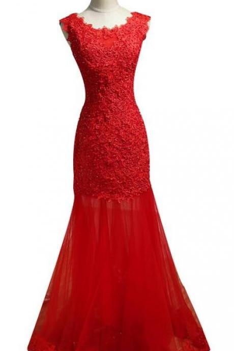 Beautiful Red Tulle Mermaid Long Prom Dress, Prom Dress 2018, Tulle Gowns 2018