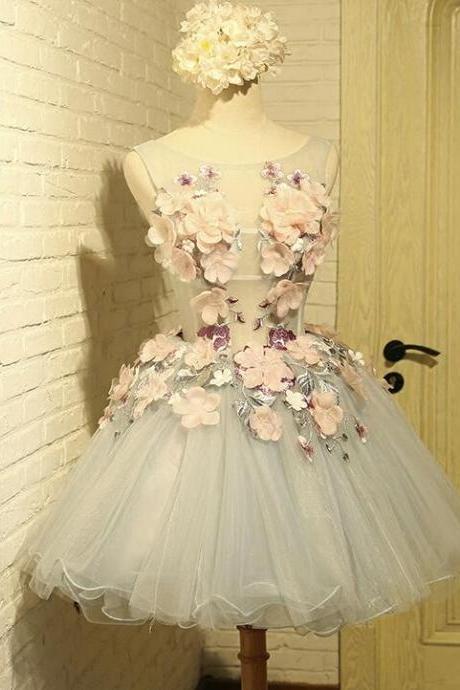 Beautiful Short Floral Tulle Party Dresses, Mini Formal Dress, Cute Party Dress 2018
