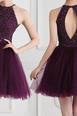 Dark Purple Short Homecoming Dresses, Short Homecoming Dresses, Prom Dress 2018
