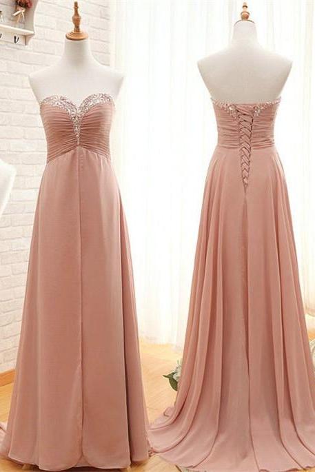 Elegant Beaded Long Chiffon Prom Dress, Corset Formal Occasion Dress, Sweetheart Floor Length Prom Dress