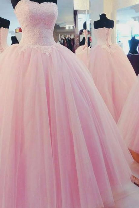 Gorgeous Handmade Pink Tulle Quinceanera Gown, Charming Long Formal Gowns
