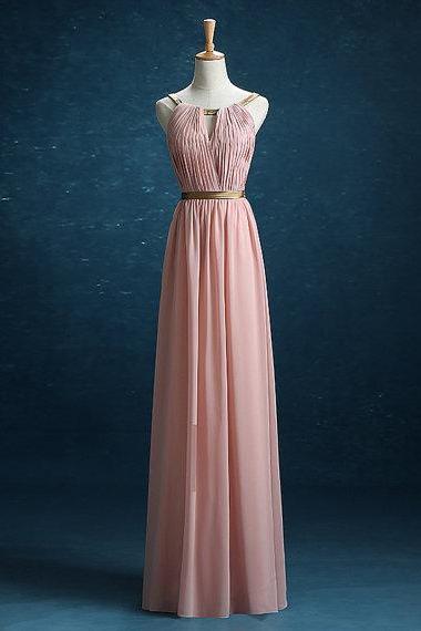 Simple Chiffon Pink Floor Length Bridesmaid Dresses, Party Dresses Evening Dresses 2k18