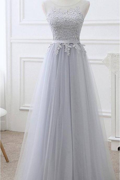 Lovely Simple Grey Long Party Dress, Grey Formal Dress, Simple Cute Junior Prom Dress