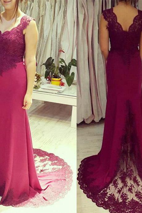 Beautiful Wine Red Lace Applique Charming Evening Gowns, Evening Party Dress 2k18, Formal Dresses 2018