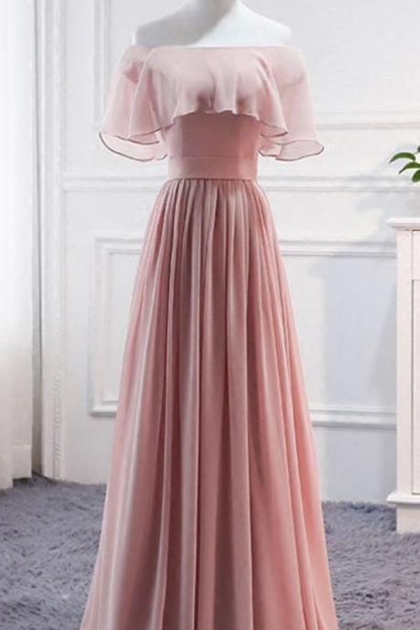 Pink Long Chiffon Wedding Party Dresses, Cute Formal Dress, Chiffon Long Gowns
