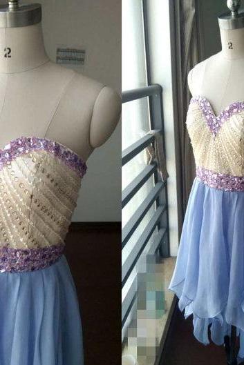 High Low Chiffon and Beaded Homecoming Dresses, High Low Prom Dress,Charming Prom Dress 2k18